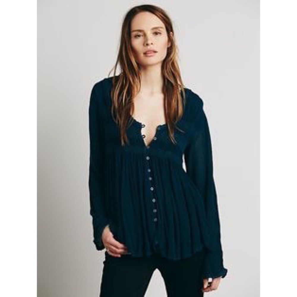 Free People Teal Blue Bird high-low Tunic Medium - Picture 9 of 9
